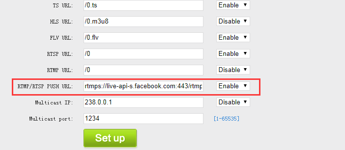 Oupree Video Encoder Settings for facebook live stream