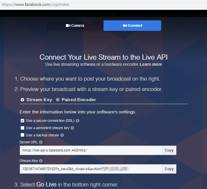 facebook live stream rtmps